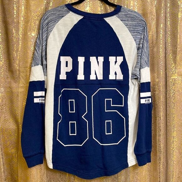 PINK Victorias Secret long sleeve, navy blue/white size XS oversized GUC - Picture 1 of 4